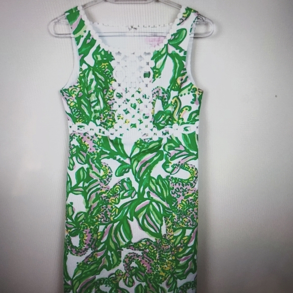 LILLY PULITZER *NEW* GREEN & WHITE SHEATH WOMEN'S Sz 2 ROSIE -PINK ELEPHANTS.
